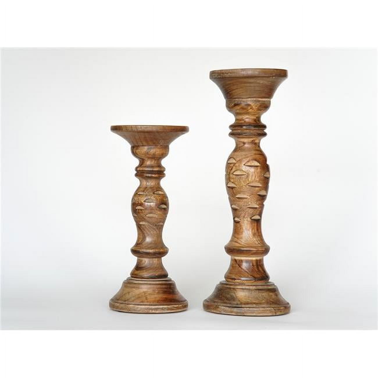 UBBBWA610SCE12HS 6 & 9 in. Traditional Eco-friendly Handmade Mango Wood Pillar Candle Holder, Medium Burnt - Set of 2