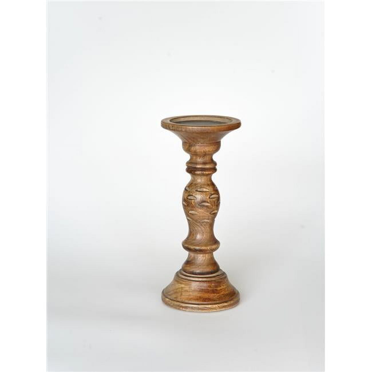 UBBBWA610SCE2HS 9 in. Traditional Eco-friendly Handmade Mango Wood Pillar Candle Holder, Medium Burnt