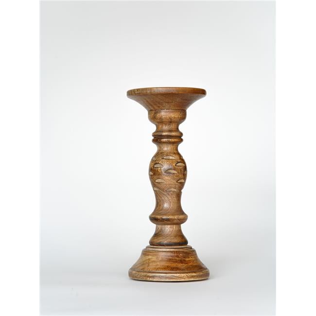 UBBBWA610SCE3HS 12 in. Traditional Eco-friendly Handmade Mango Wood Pillar Candle Holder, Medium Burnt