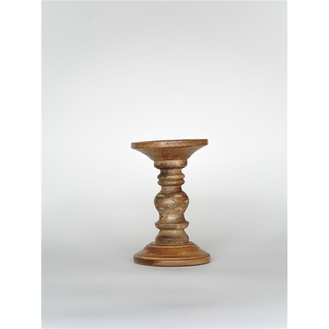 UBBBWA610SCG1HS 6 in. Traditional Eco-friendly Handmade Mango Wood Pillar Candle Holder, Wallnut