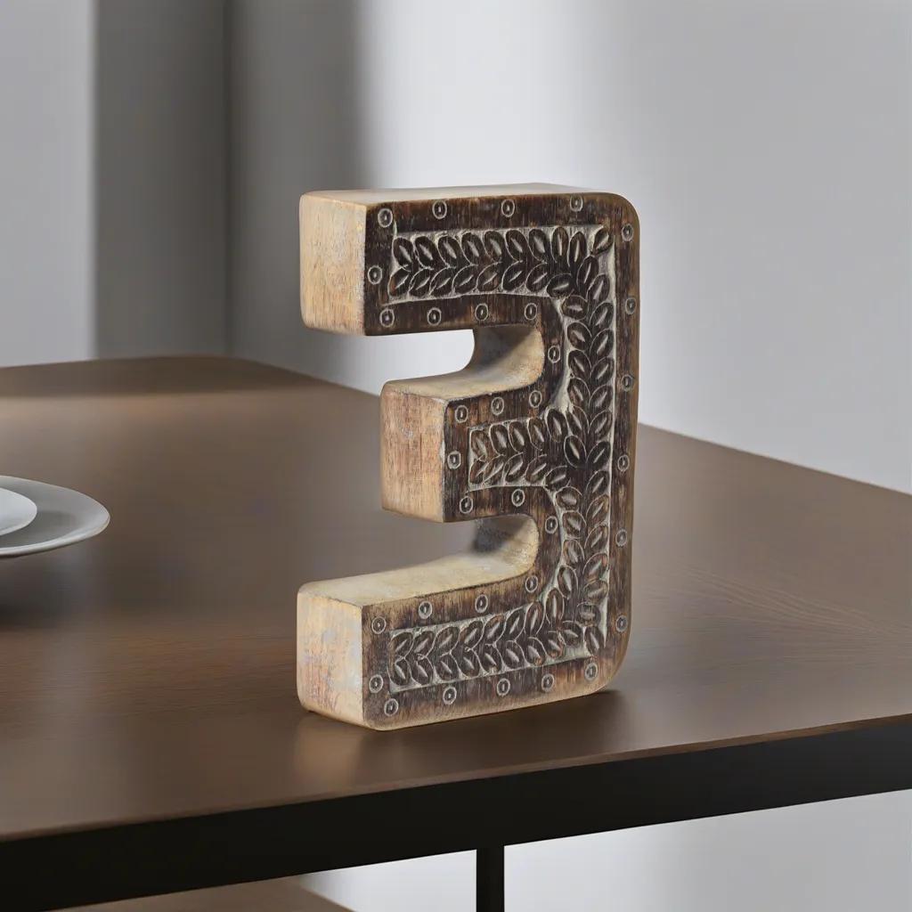 UBBBMH6236SC23HS Handmade Eco-Friendly Wall Mount & Table Top Decor Gray Antique 3 Wooden Number