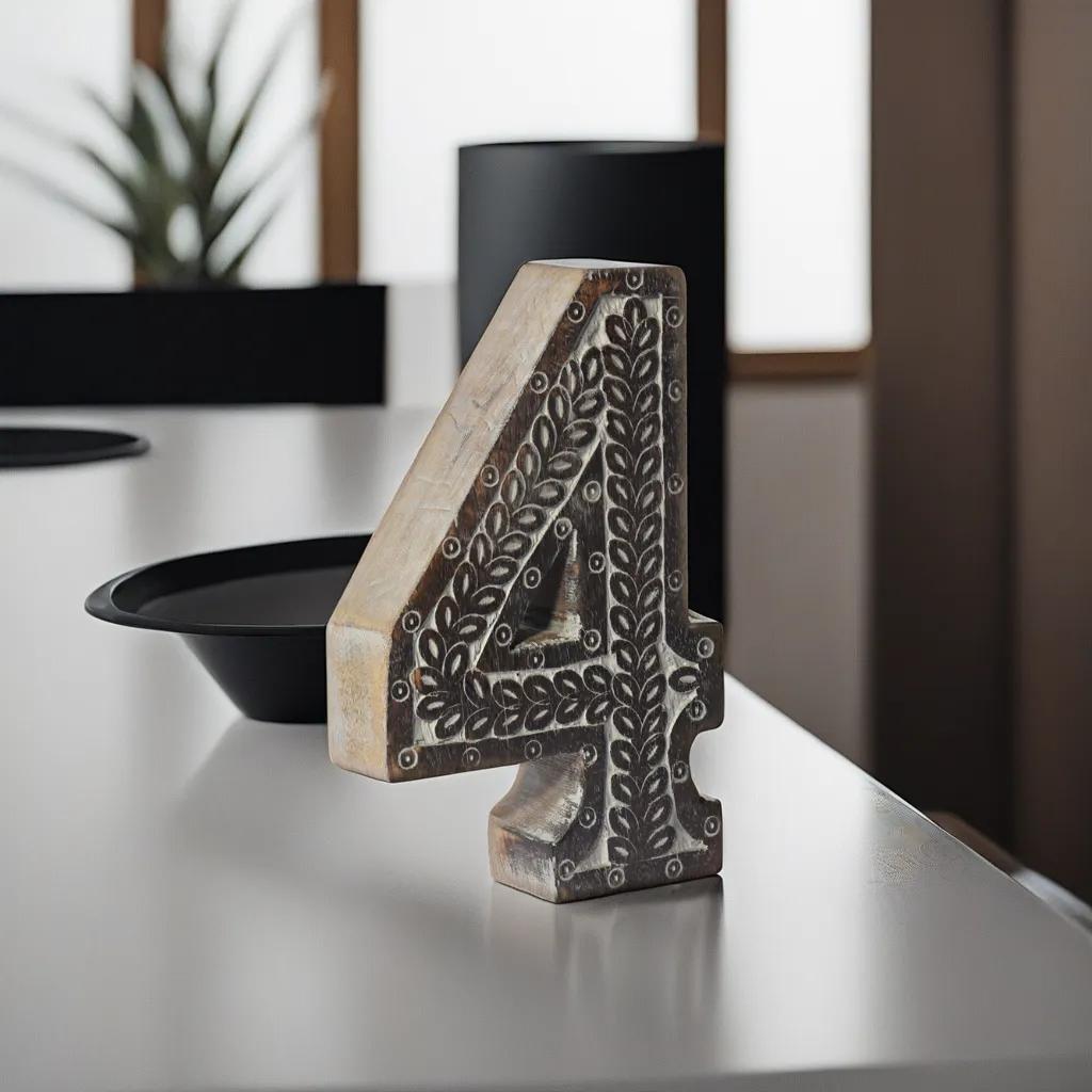 UBBBMH6236SC24HS Handmade Eco-Friendly Wall Mount & Table Top Decor Gray Antique 4 Wooden Number