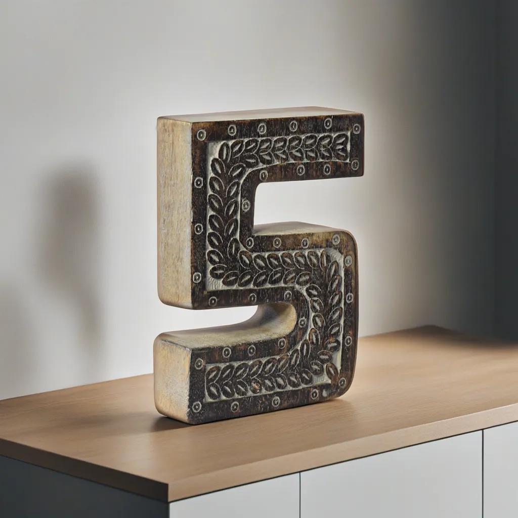 UBBBMH6236SC25HS Handmade Eco-Friendly Wall Mount & Table Top Decor Gray Antique 5 Wooden Number