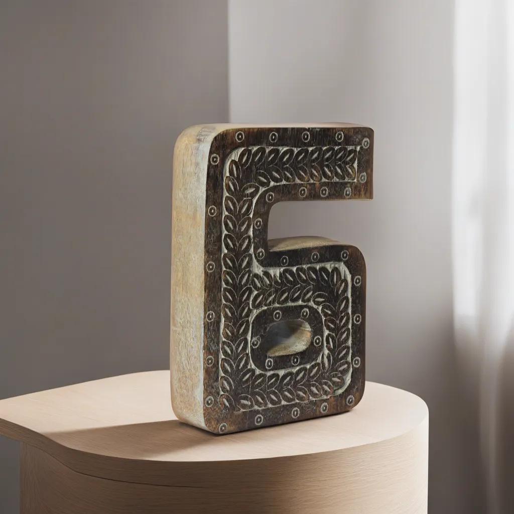 UBBBMH6236SC26HS Handmade Eco-Friendly Wall Mount & Table Top Decor Gray Antique 6 Wooden Number