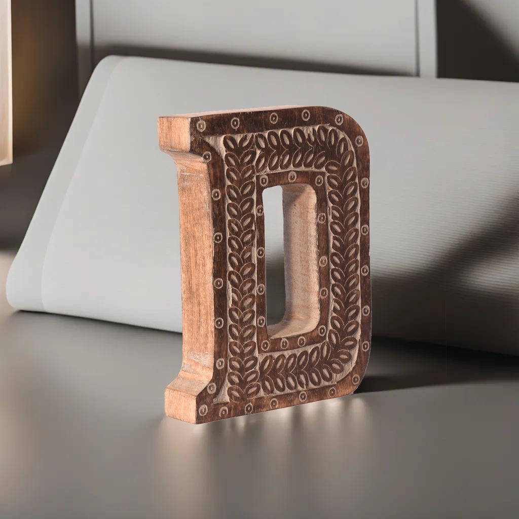 UBBBMH6236SC2DHS Handmade Eco-Friendly Wall Mount & Table Top Decor Gray Antique D Wood Alphabet Letter Block