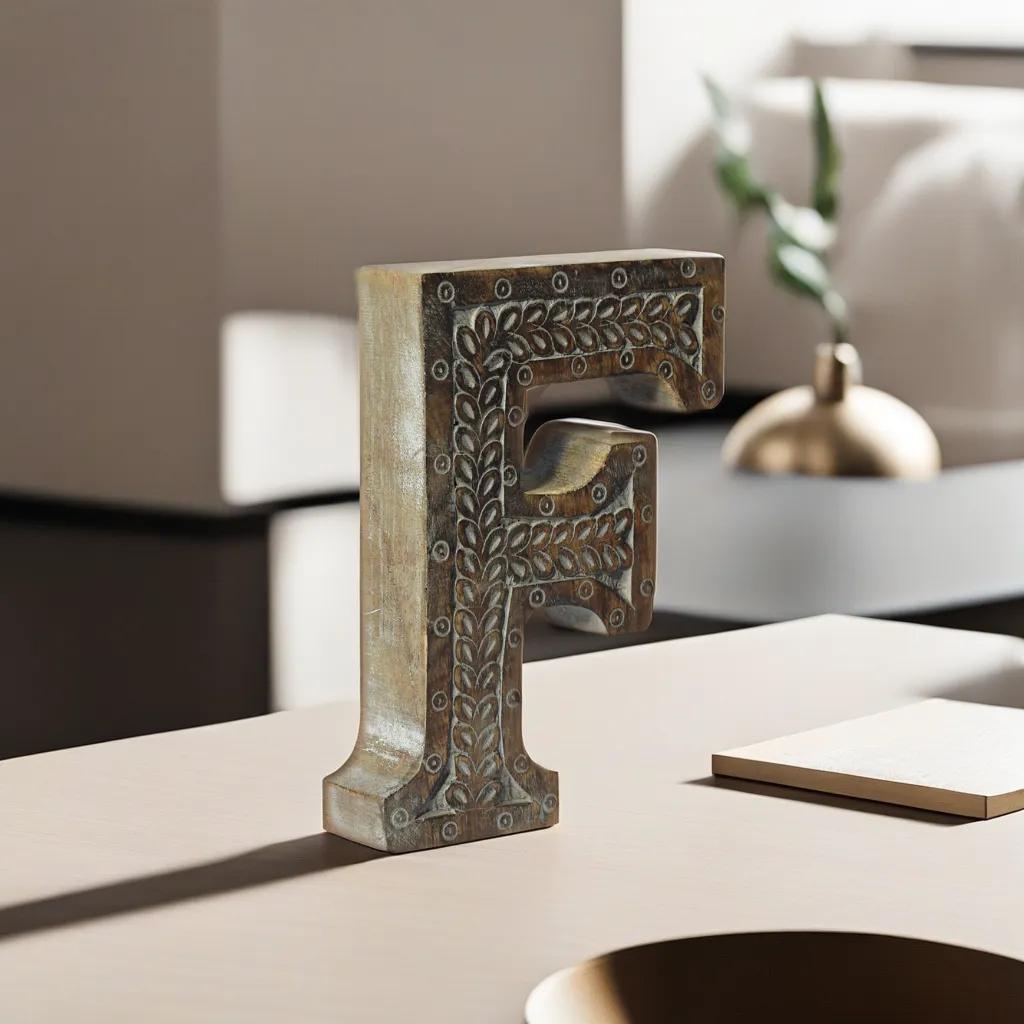 UBBBMH6236SC2FHS Handmade Eco-Friendly Wall Mount & Table Top Decor Gray Antique F Wood Alphabet Letter Block