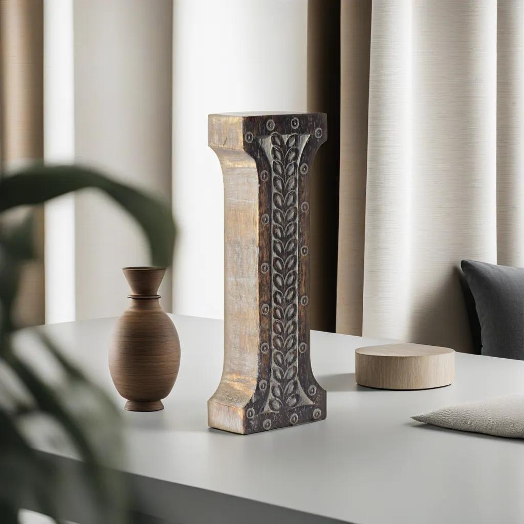 UBBBMH6236SC2IHS Handmade Eco-Friendly Wall Mount & Table Top Decor Gray Antique I Wood Alphabet Letter Block