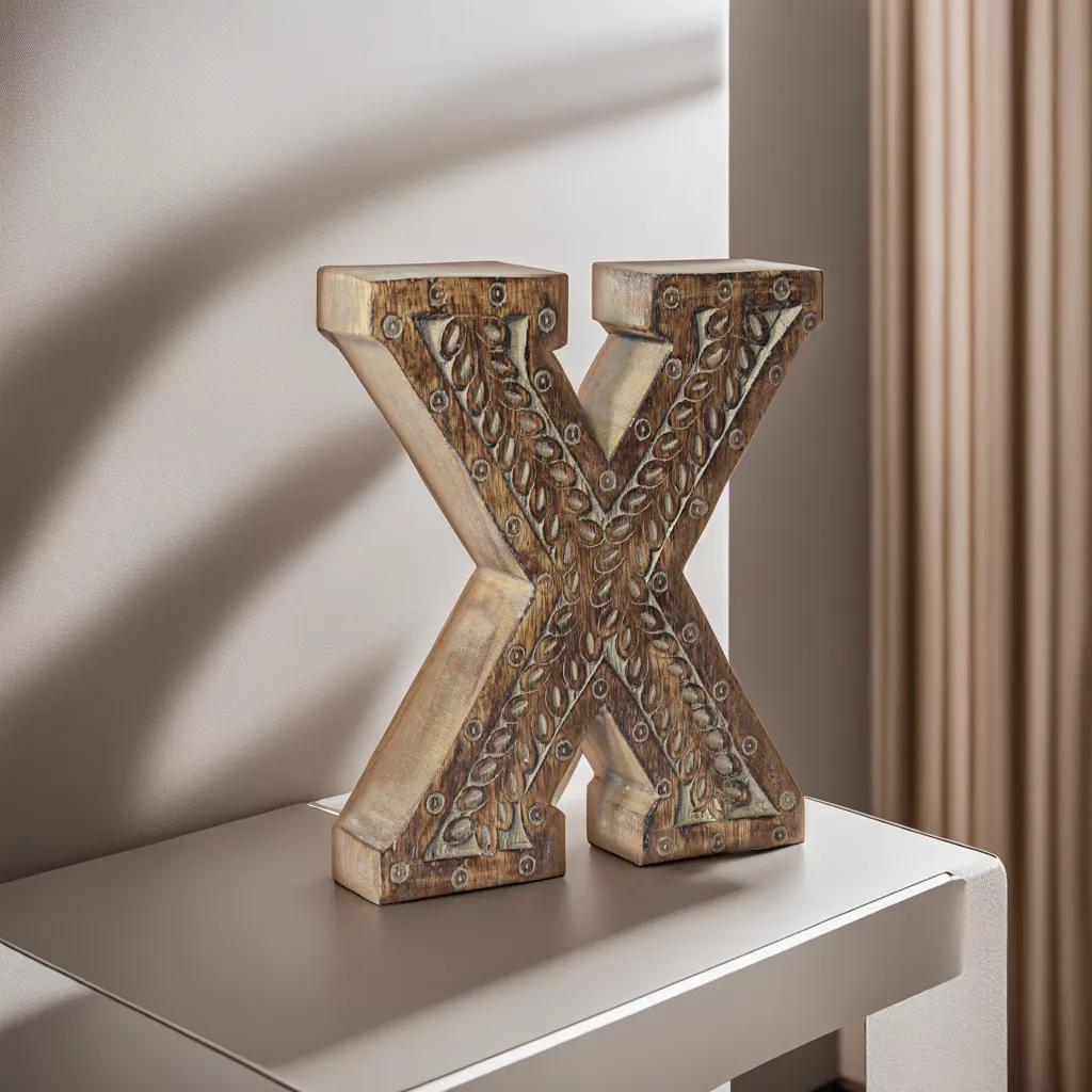 UBBBMH6236SC2XHS Handmade Eco-Friendly Wall Mount & Table Top Decor Gray Antique X Wood Alphabet Letter Block