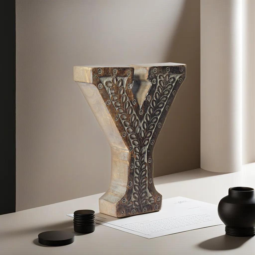 UBBBMH6236SC2YHS Handmade Eco-Friendly Wall Mount & Table Top Decor Gray Antique Y Wood Alphabet Letter Block