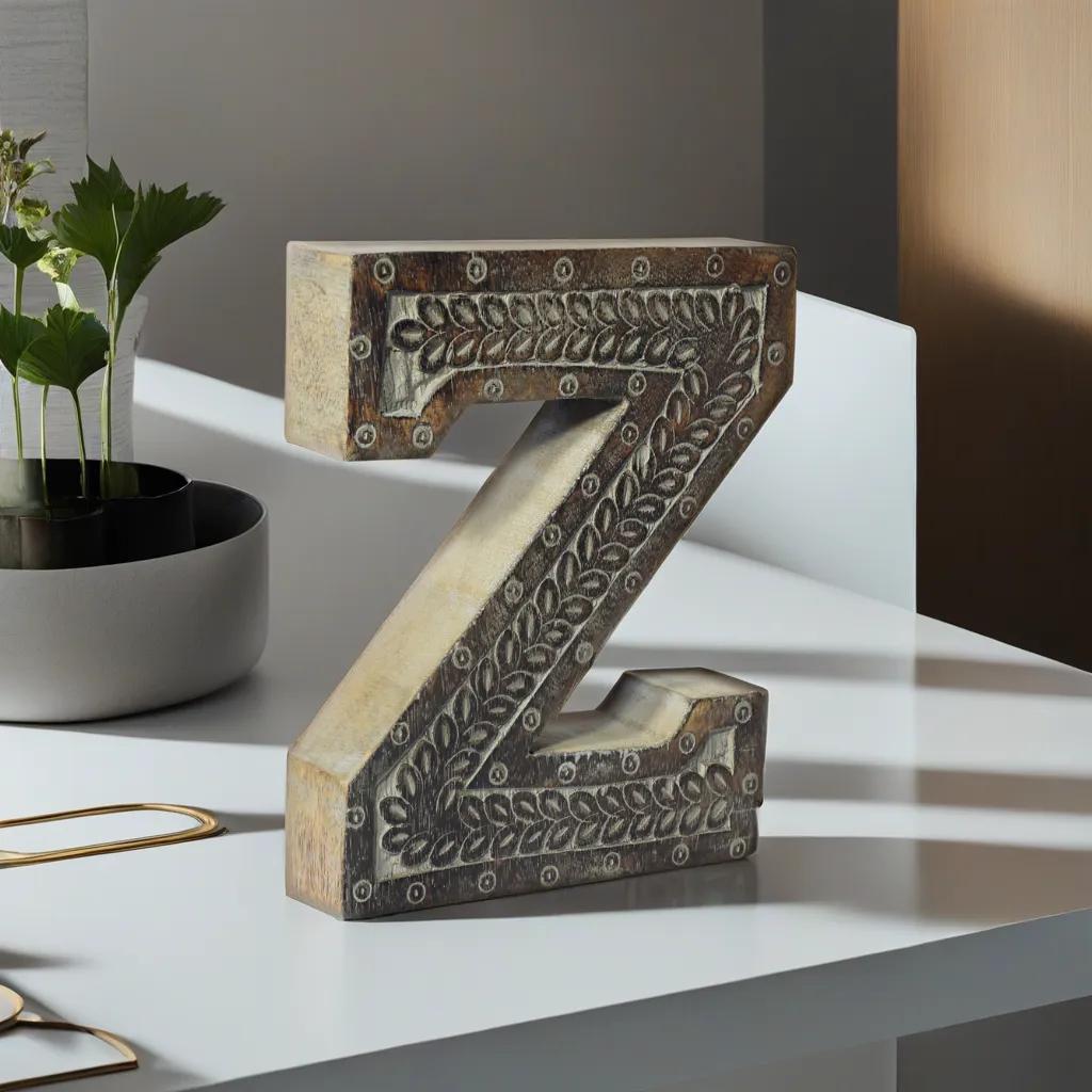 UBBBMH6236SC2ZHS Handmade Eco-Friendly Wall Mount & Table Top Decor Gray Antique Z Wood Alphabet Letter Block