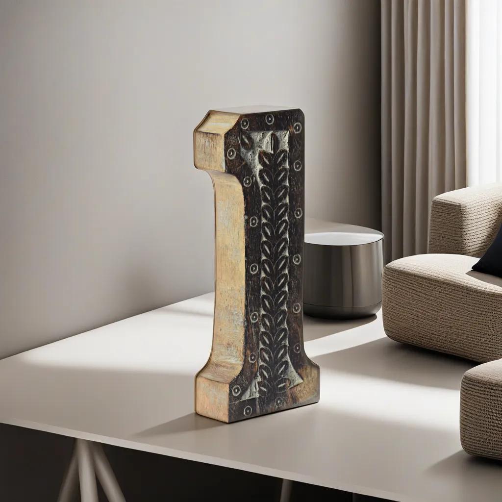 UBBBMH6284SC1HS Handmade Eco-Friendly Wall Mount & Table Top Decor Gray Antique 1 Wooden Number