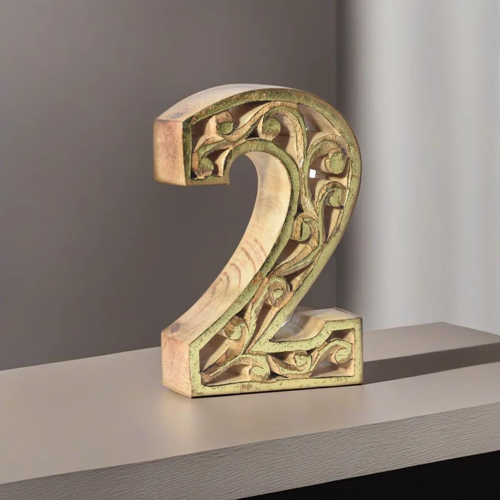 UBBBMH6284SC22HS Handmade Eco-Friendly Wall Mount & Table Top Decor Natural-Gold Foil 2 Wooden Number