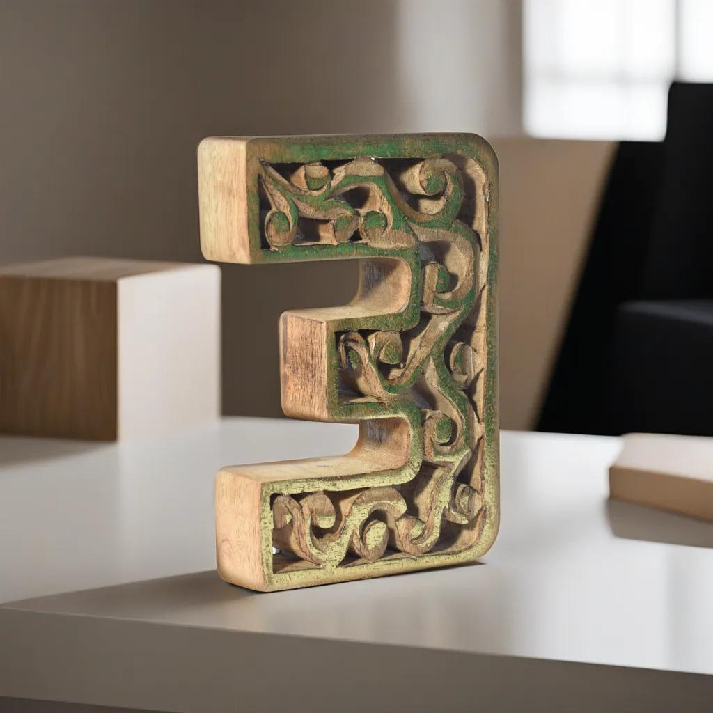 UBBBMH6284SC23HS Handmade Eco-Friendly Wall Mount & Table Top Decor Natural-Gold Foil 3 Wooden Number