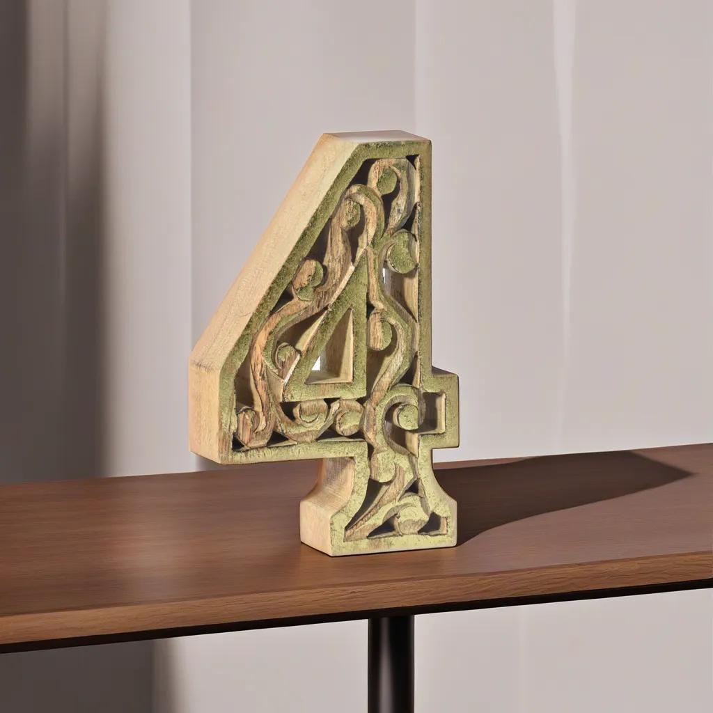 UBBBMH6284SC24HS Handmade Eco-Friendly Wall Mount & Table Top Decor Natural-Gold Foil 4 Wooden Number