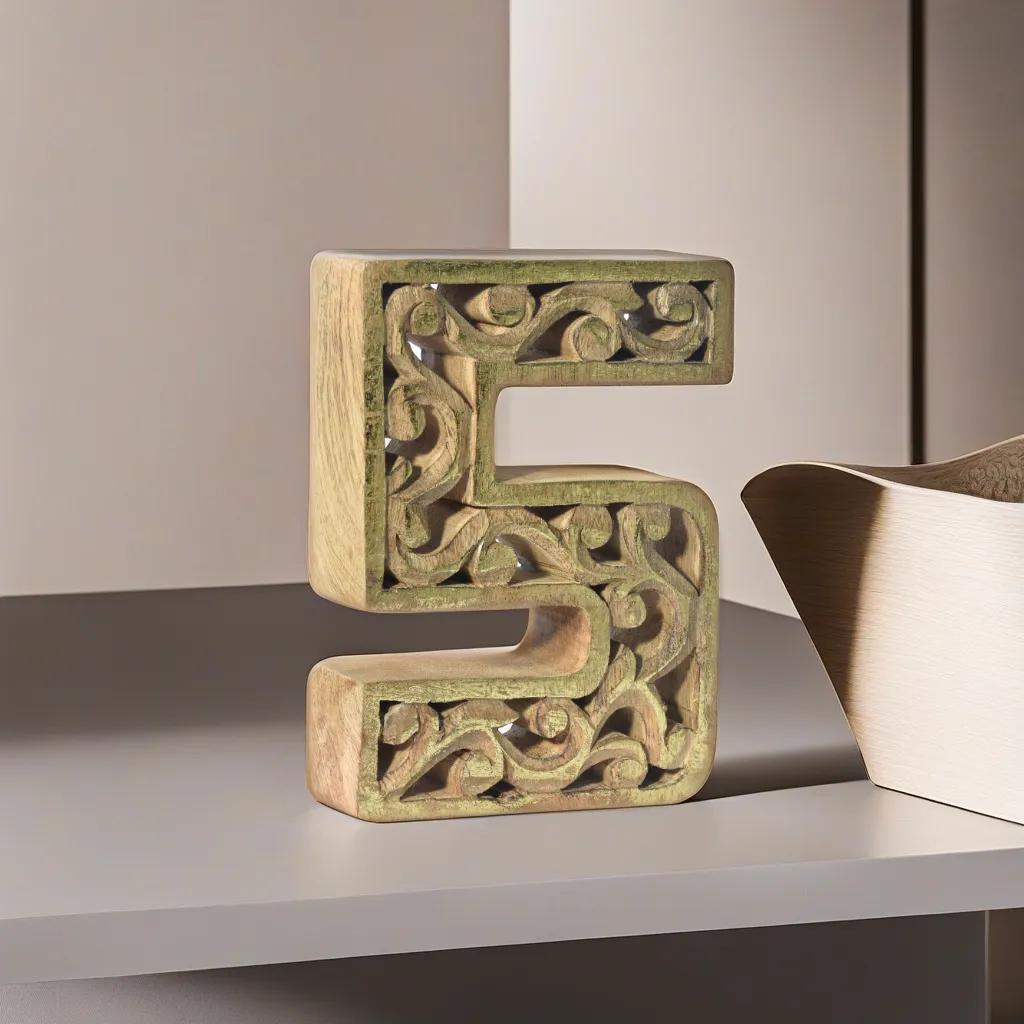 UBBBMH6284SC25HS Handmade Eco-Friendly Wall Mount & Table Top Decor Natural-Gold Foil 5 Wooden Number