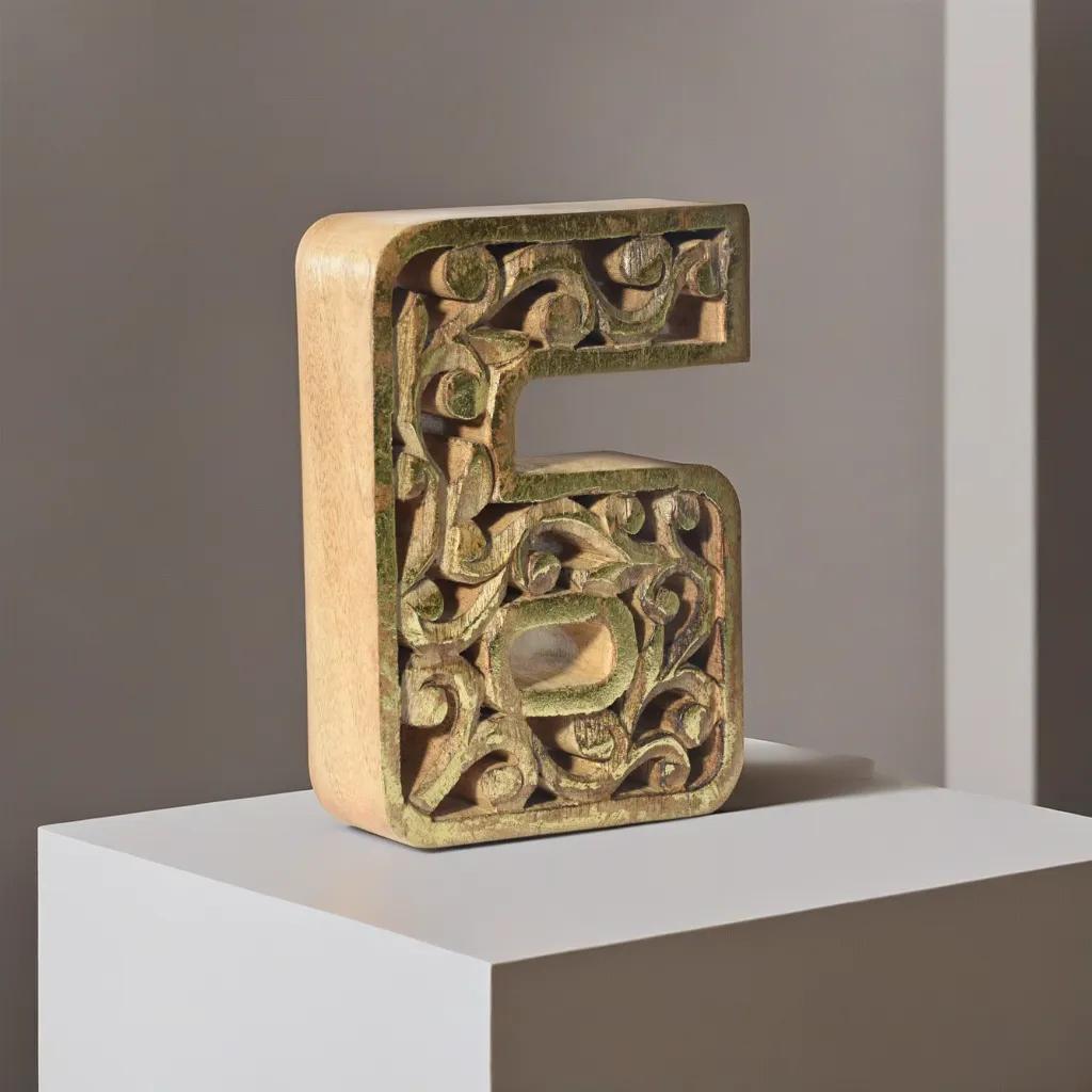 UBBBMH6284SC26HS Handmade Eco-Friendly Wall Mount & Table Top Decor Natural-Gold Foil 6 Wooden Number