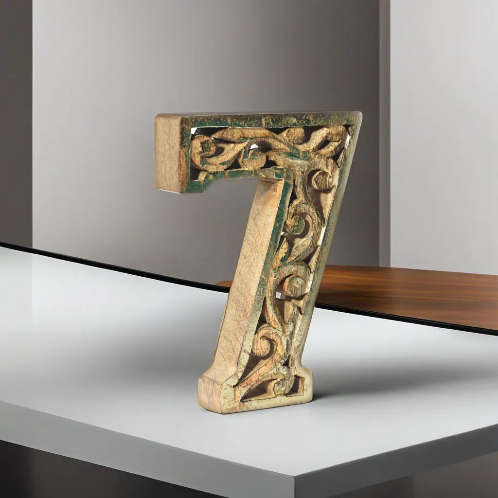 UBBBMH6284SC27HS Handmade Eco-Friendly Wall Mount & Table Top Decor Natural-Gold Foil 7 Wooden Number