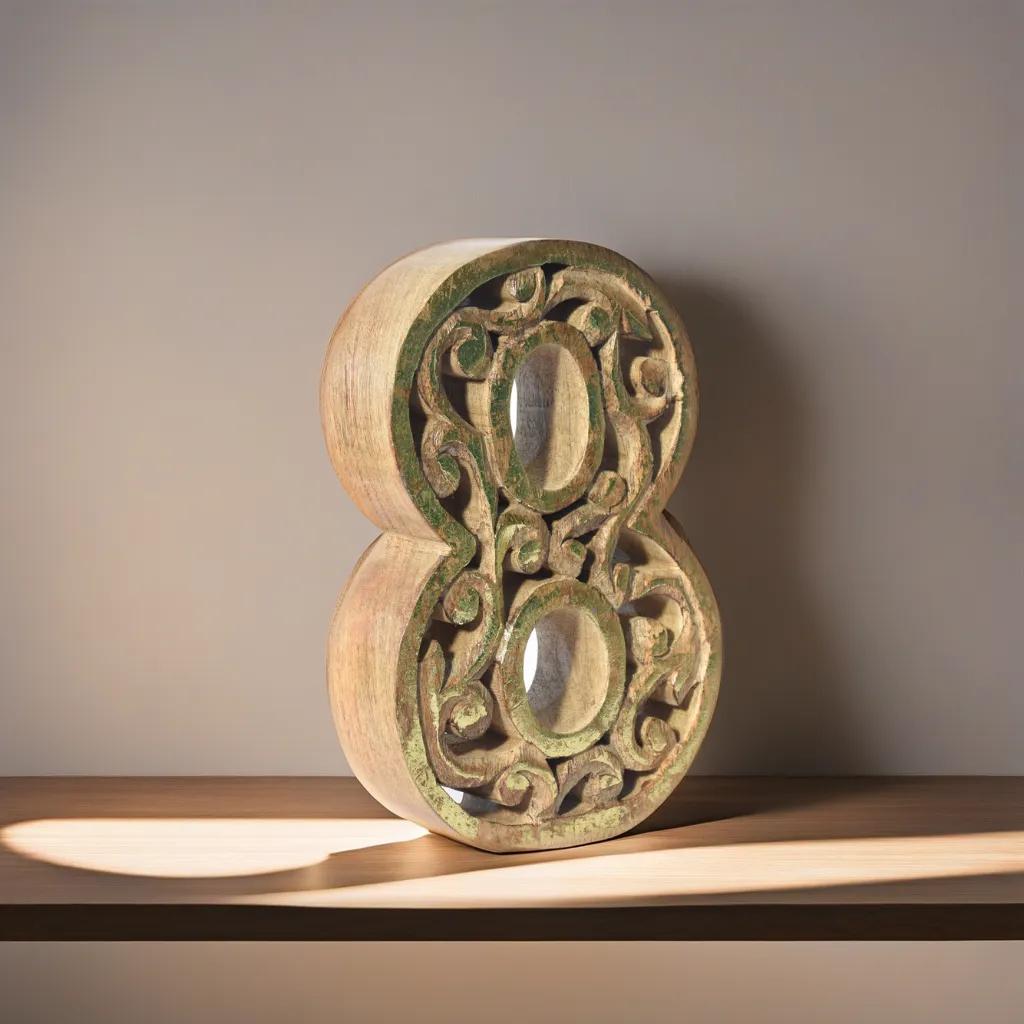 UBBBMH6284SC28HS Handmade Eco-Friendly Wall Mount & Table Top Decor Natural-Gold Foil 8 Wooden Number