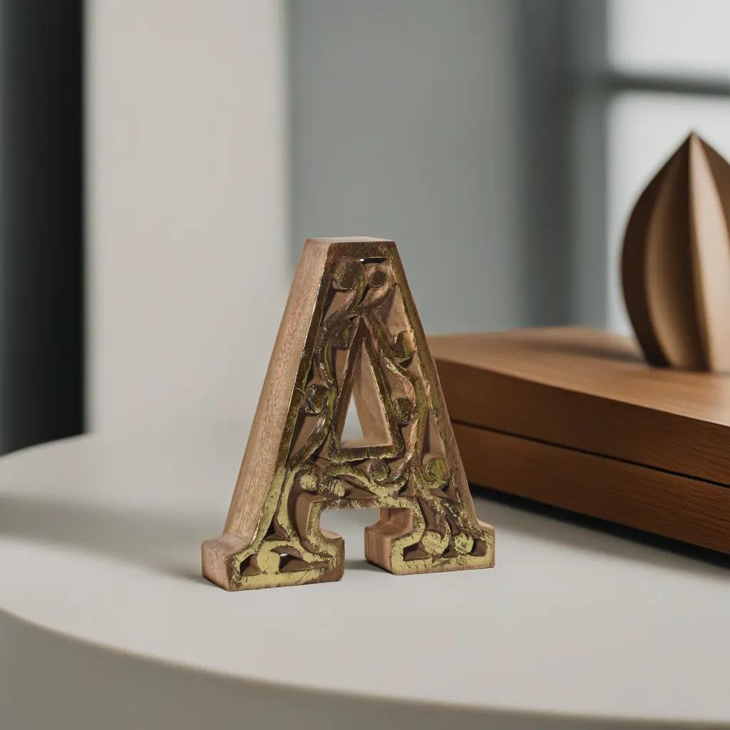 Handmade Eco-Friendly Wall Mount & Table Top Decor Natural-Gold Foil A Wood Alphabet Letter Block