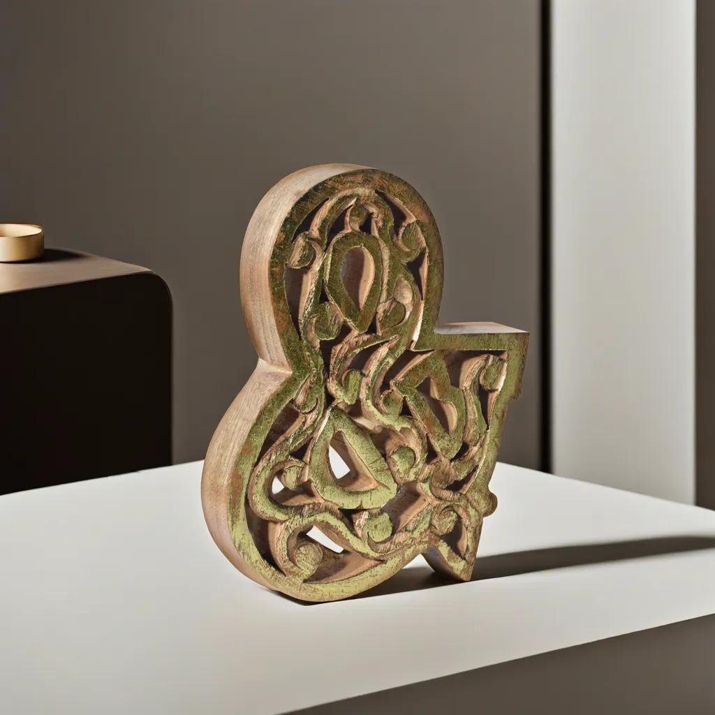 UBBBMH6284SC2ANDHS Handmade Eco-Friendly Wall Mount & Table Top Decor Natural-Gold Foil & Wood Ampersand Symbol Block
