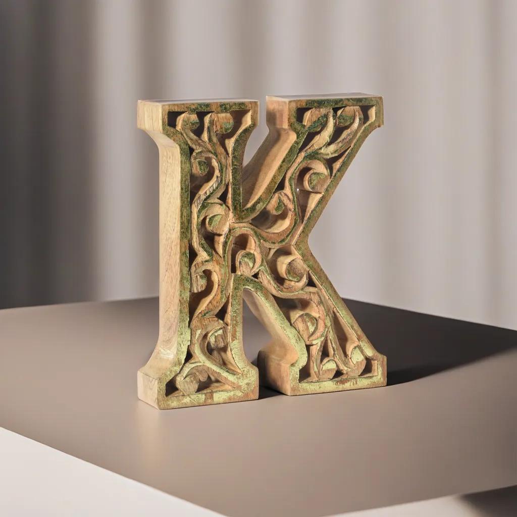 UBBBMH6284SC2KHS Handmade Eco-Friendly Wall Mount & Table Top Decor Natural-Gold Foil K Wood Alphabet Letter Block