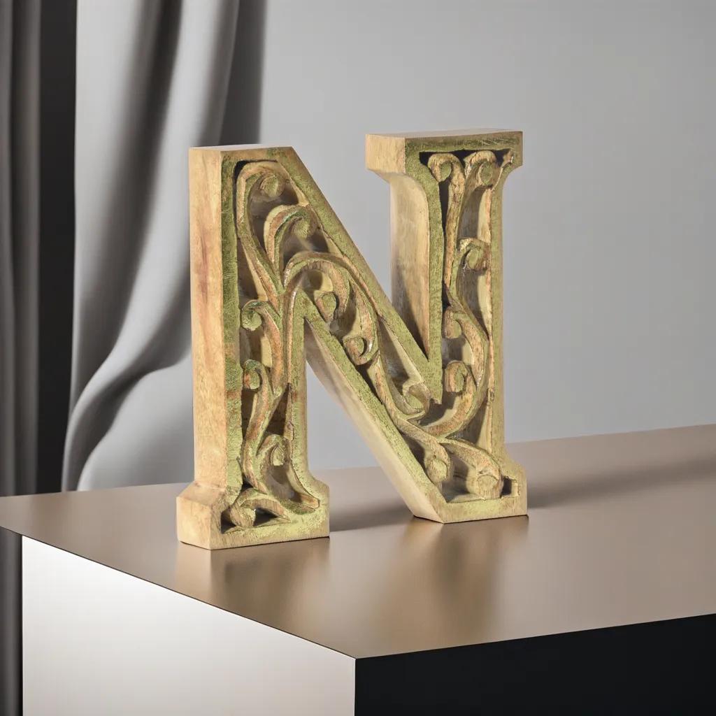 UBBBMH6284SC2NHS Handmade Eco-Friendly Wall Mount & Table Top Decor Natural-Gold Foil N Wood Alphabet Letter Block