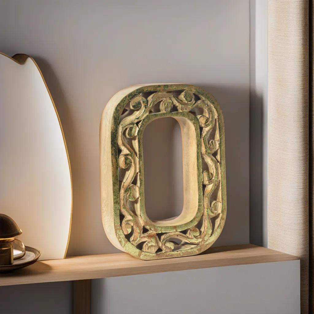 Handmade Eco-Friendly Wall Mount & Table Top Decor Natural-Gold Foil O Wood Alphabet Letter Block
