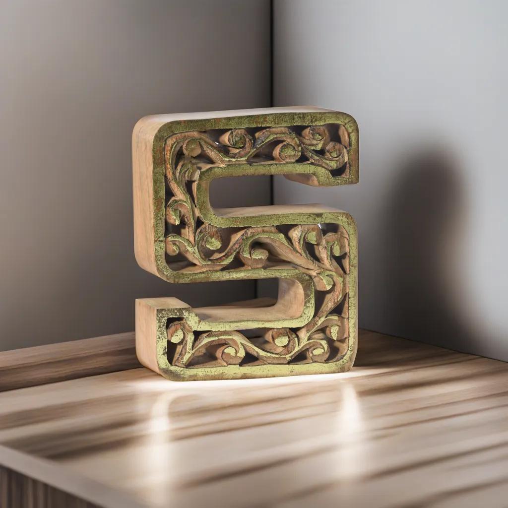 Handmade Eco-Friendly Wall Mount & Table Top Decor Natural-Gold Foil S Wood Alphabet Letter Block