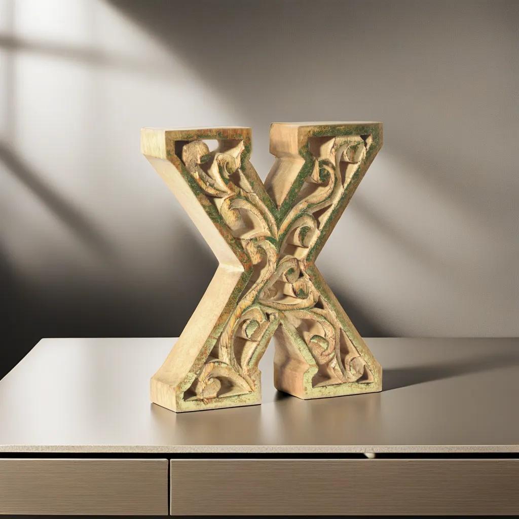 Handmade Eco-Friendly Wall Mount & Table Top Decor Natural-Gold Foil X Wood Alphabet Letter Block