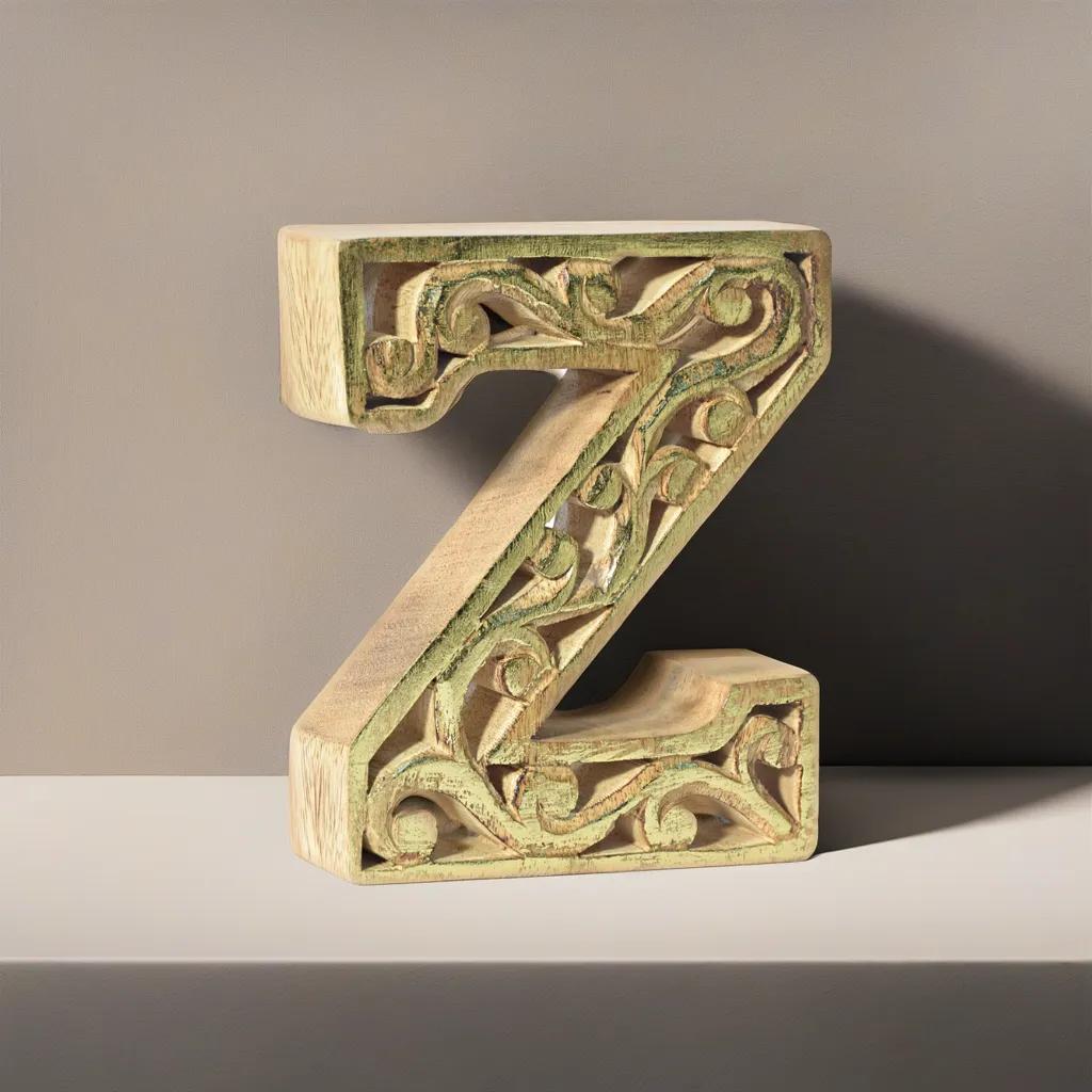UBBBMH6284SC2ZHS Handmade Eco-Friendly Wall Mount & Table Top Decor Natural-Gold Foil Z Wood Alphabet Letter Block