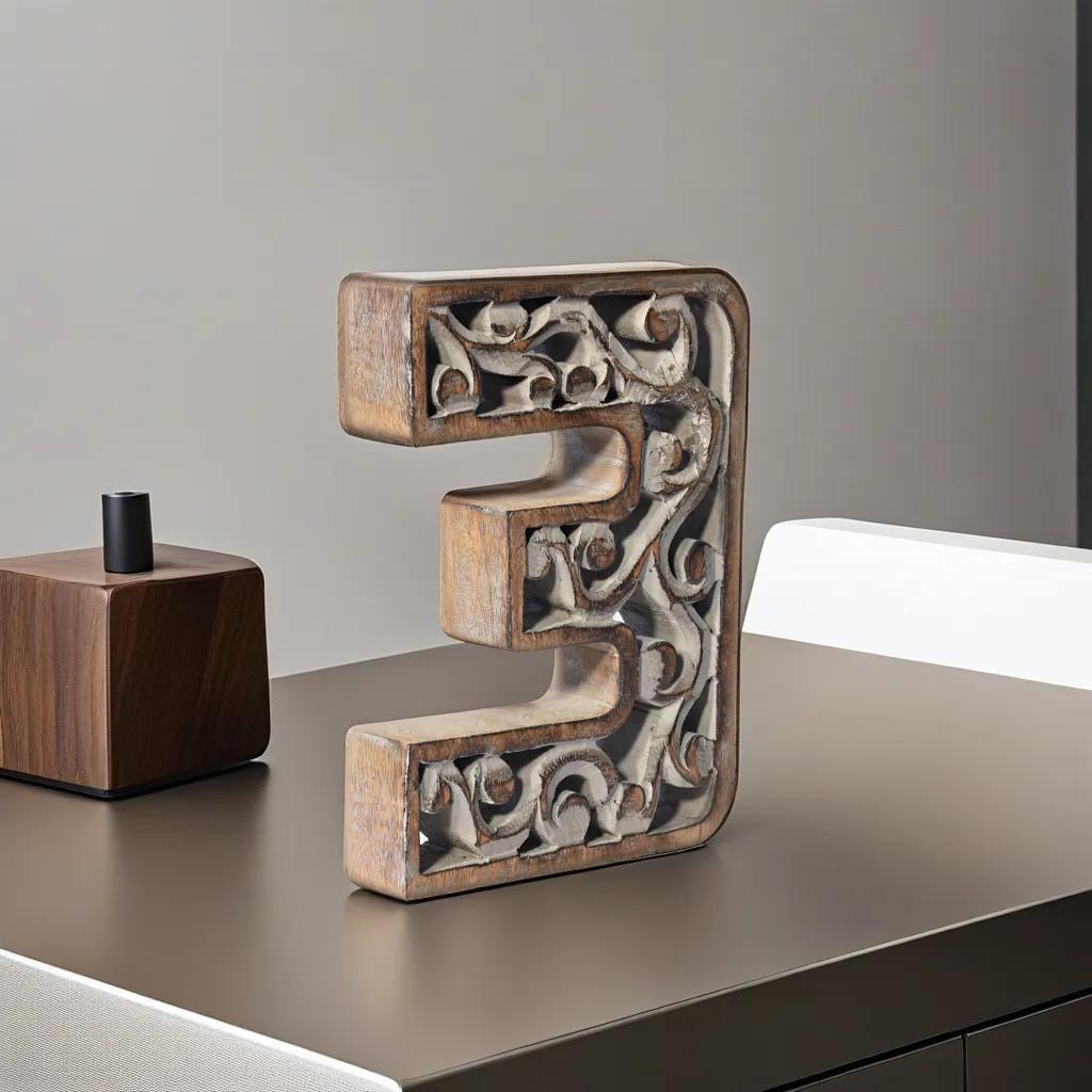 UBBBMH6284SC3HS Handmade Eco-Friendly Wall Mount & Table Top Decor Gray Antique 3 Wooden Number