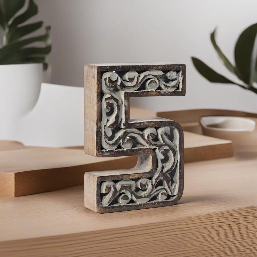 UBBBMH6284SC5HS Handmade Eco-Friendly Wall Mount & Table Top Decor Gray Antique 5 Wooden Number