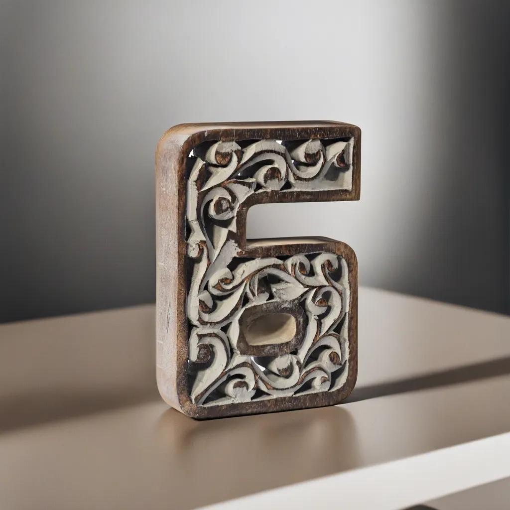UBBBMH6284SC6HS Handmade Eco-Friendly Wall Mount & Table Top Decor Gray Antique 6 Wooden Number