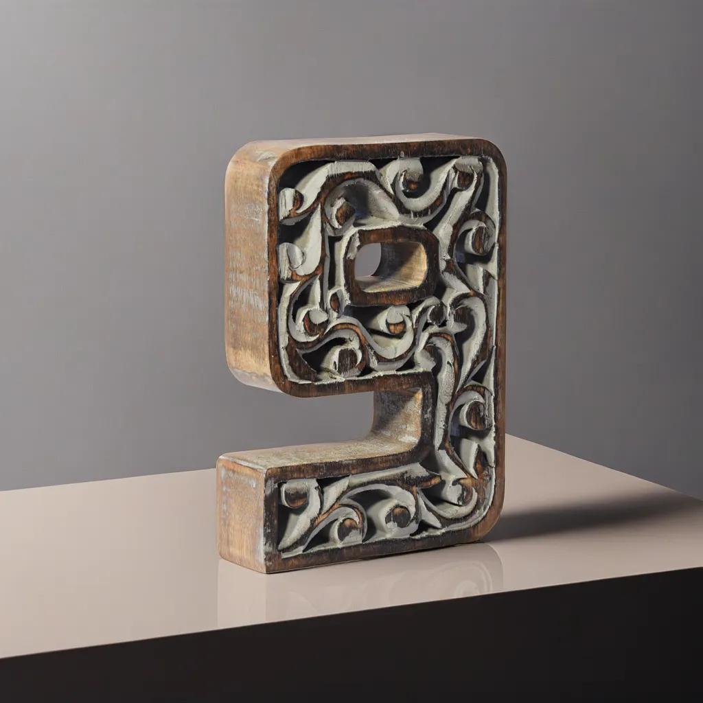 UBBBMH6284SC9HS Handmade Eco-Friendly Wall Mount & Table Top Decor Gray Antique 9 Wooden Number