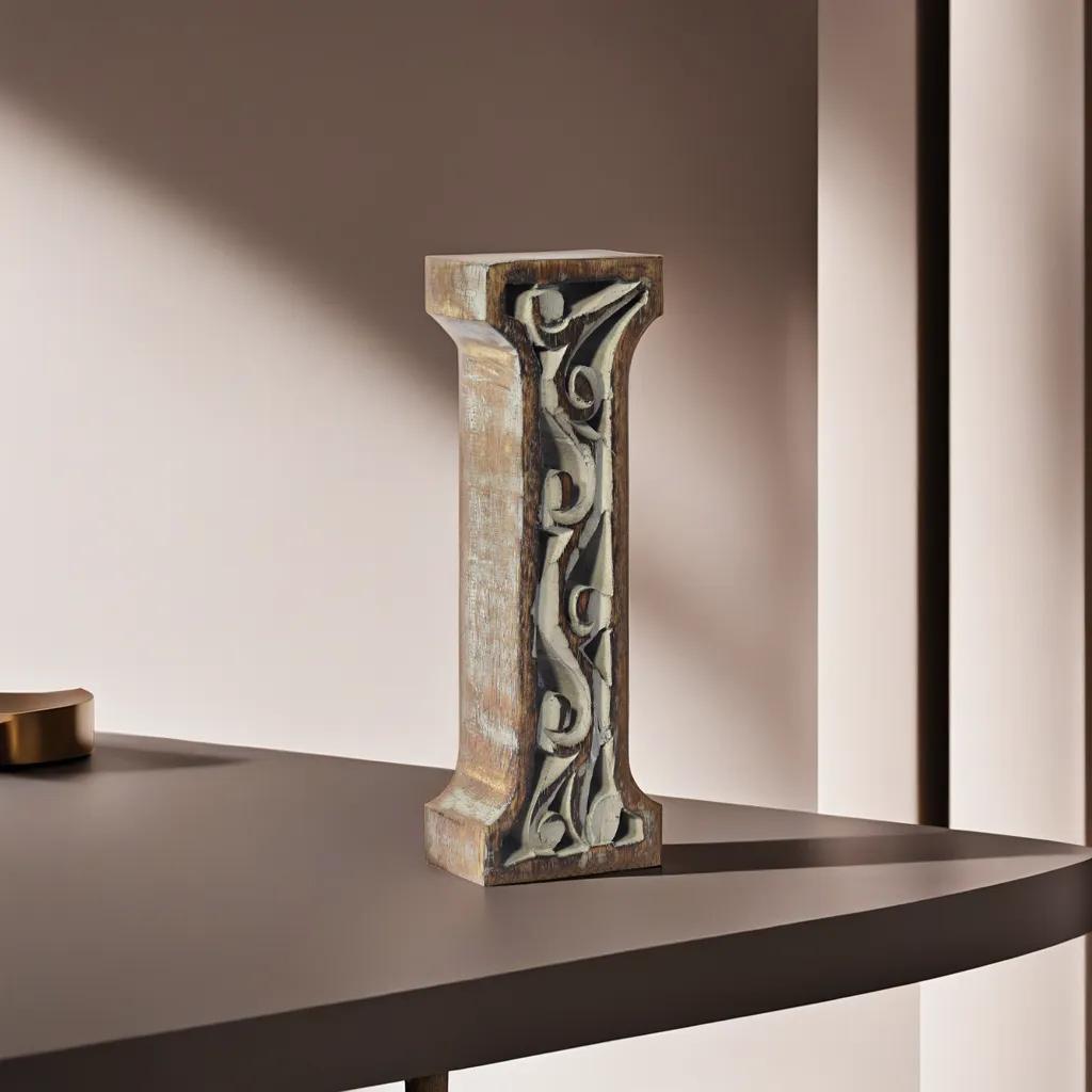 UBBBMH6284SCIHS Handmade Eco-Friendly Wall Mount & Table Top Decor Gray Antique I Wood Alphabet Letter Block