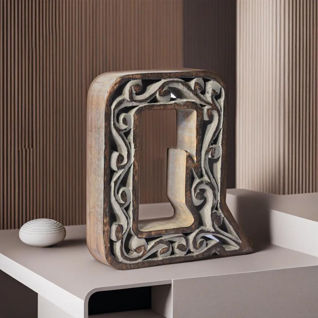 UBBBMH6284SCQHS Handmade Eco-Friendly Wall Mount & Table Top Decor Gray Antique Q Wood Alphabet Letter Block