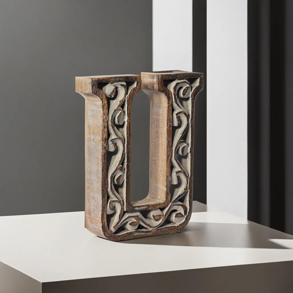 UBBBMH6284SCUHS Handmade Eco-Friendly Wall Mount & Table Top Decor Gray Antique U Wood Alphabet Letter Block