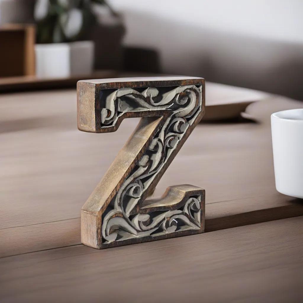UBBBMH6284SCZHS Handmade Eco-Friendly Wall Mount & Table Top Decor Gray Antique Z Wood Alphabet Letter Block