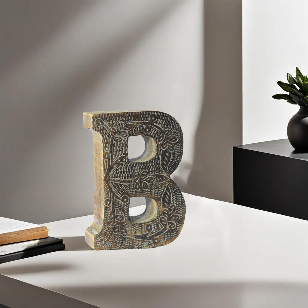 UBBBMH6239SC2BHS Vintage Gray Handmade Eco-Friendly B Alphabet Letter Block for Wall Mount & Table Top Decor