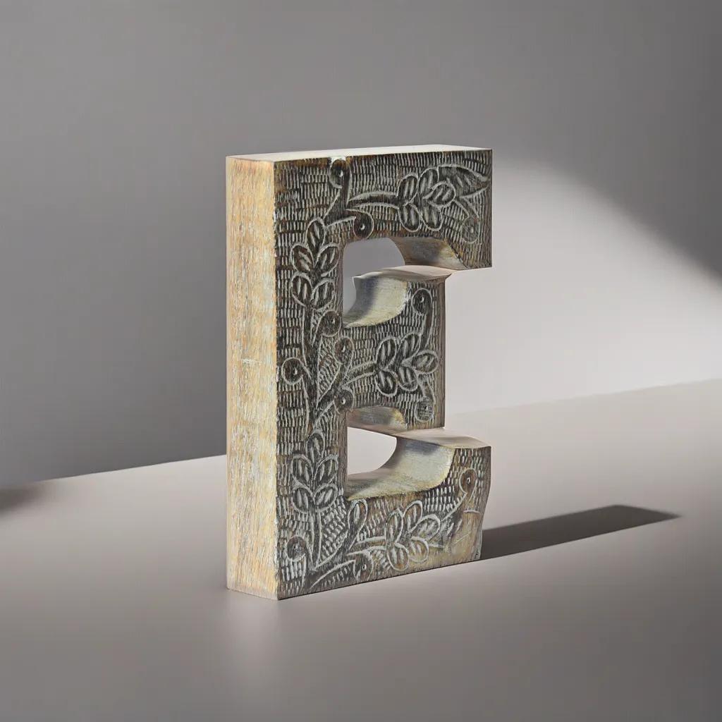 UBBBMH6239SC2EHS Vintage Gray Handmade Eco-Friendly E Alphabet Letter Block for Wall Mount & Table Top Decor
