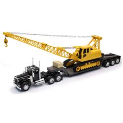 Picture of B2B Replicas NEW11293E 1 by 32 Scale New-Ray - Kenworth W900 with Lowboy Trailer Hauling a Crawler Crane&#44; Yellow