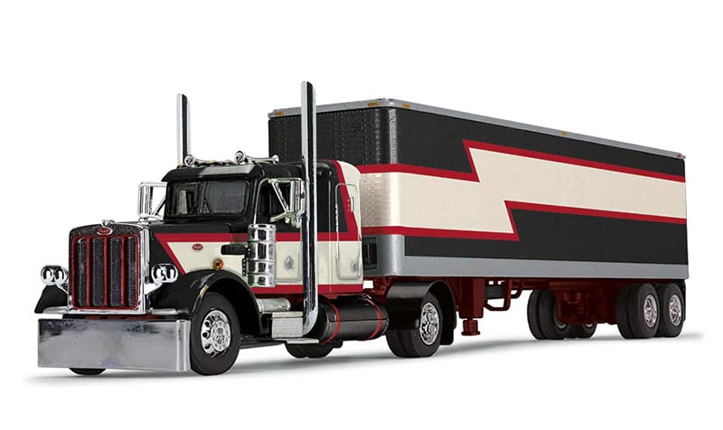 DCP60-1683 DCP Peterbilt Model 379 Single-Axle Tractor with 36 Flat Top Sleeper & 40 ft. Vintage Trailer, Black, Cream & Red -  B2B Replicas