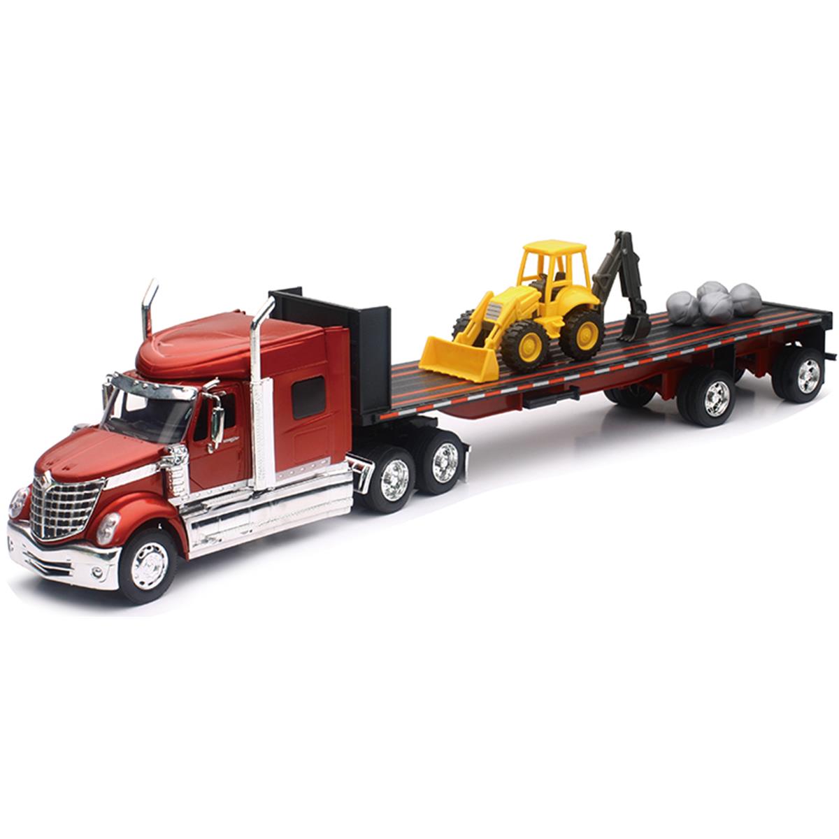 Picture of New-Ray NEWSS-10393B 1 by 32 Scale International Lonestar Flatbed with Front Loader & Rocks&#44; Red