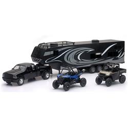 Dually Pickup Truck Set - Multicolor - 1:32 Scale - Includes Trailer & Vehicles