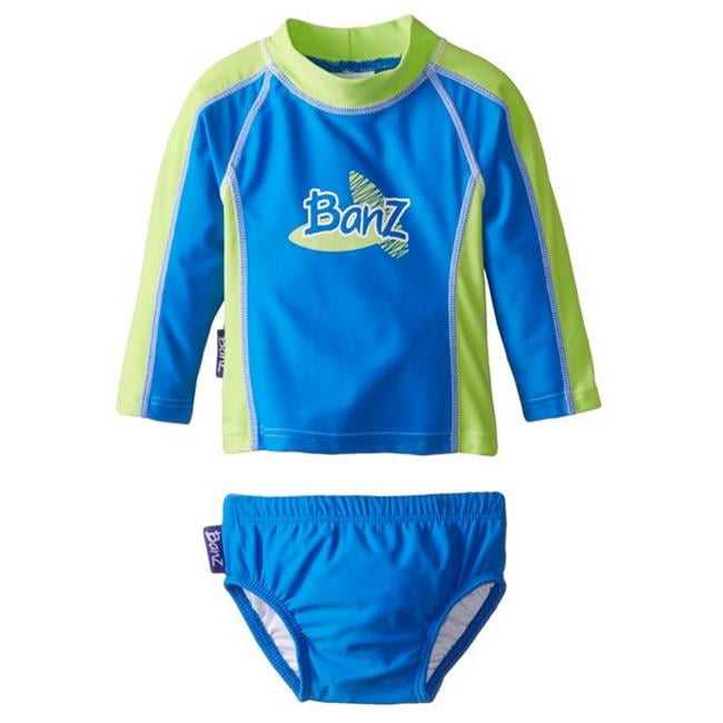 BZ14-S2-CG-1 Baby Long Sleeve Rash Guard & Nappy Set - Blue & Green - Size 1