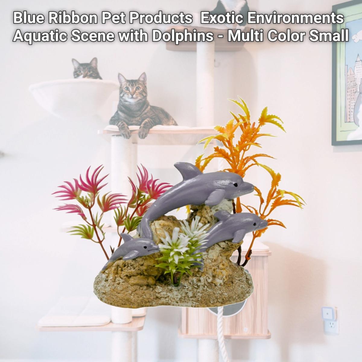 Picture of Blue Ribbon Pet Products 006249 Exotic Environments Aquatic Scene with Dolphins - Multi Color, Small