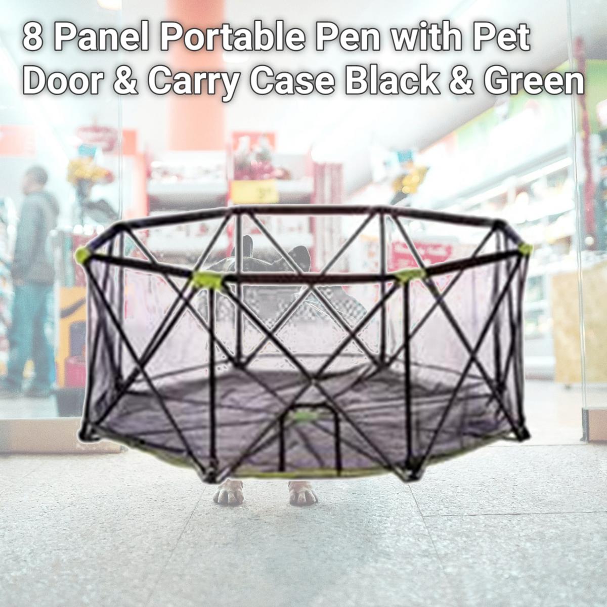 Picture of Carlson Pet Products 014226 8 Panel Portable Pen with Pet Door & Carry Case, Black & Green
