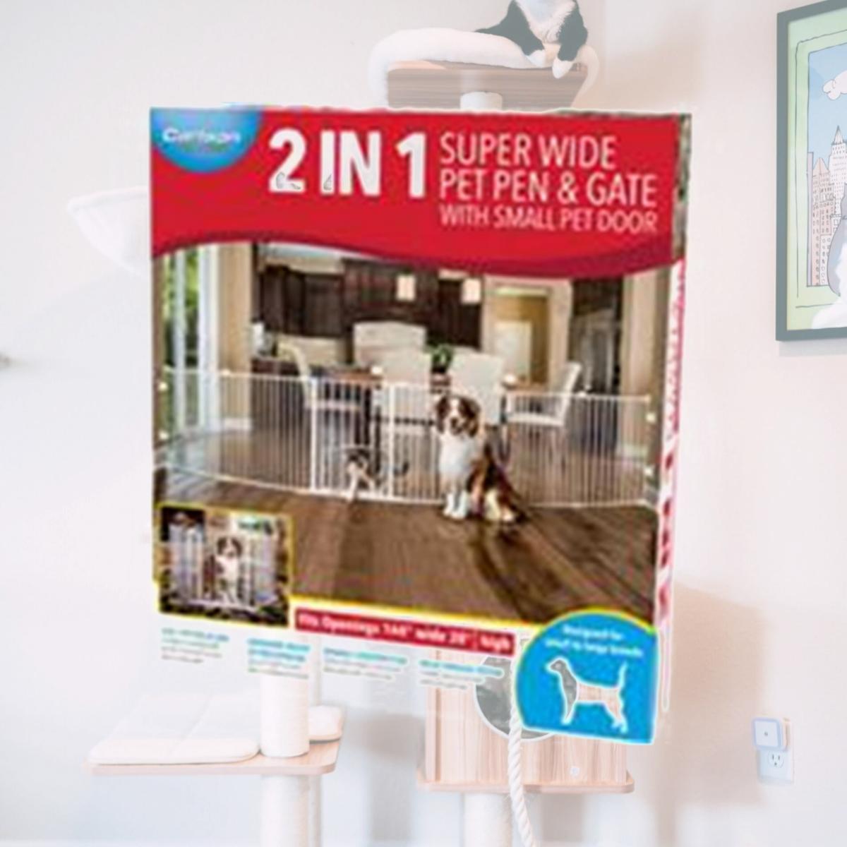 Picture of Carlson Pet Products 14008 28 x 144 in. 2 in 1 Super Wide Pen & Gate with Door Brackets, White