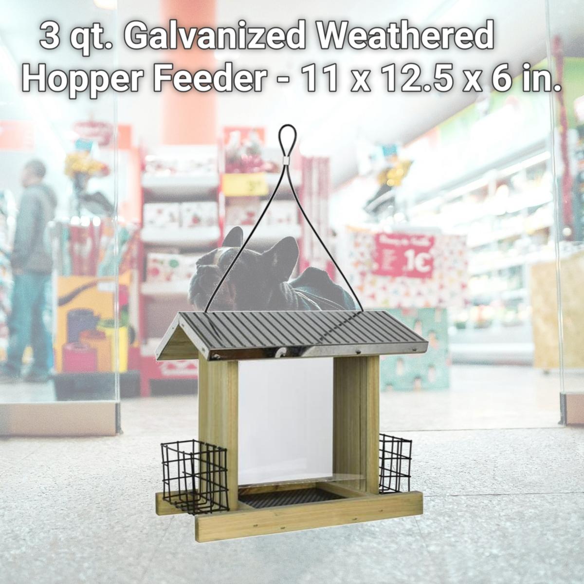 Picture of Natures Way Bird Products WWGF2 3 qt. Galvanized Weathered Hopper Feeder - 11 x 12.5 x 6 in.