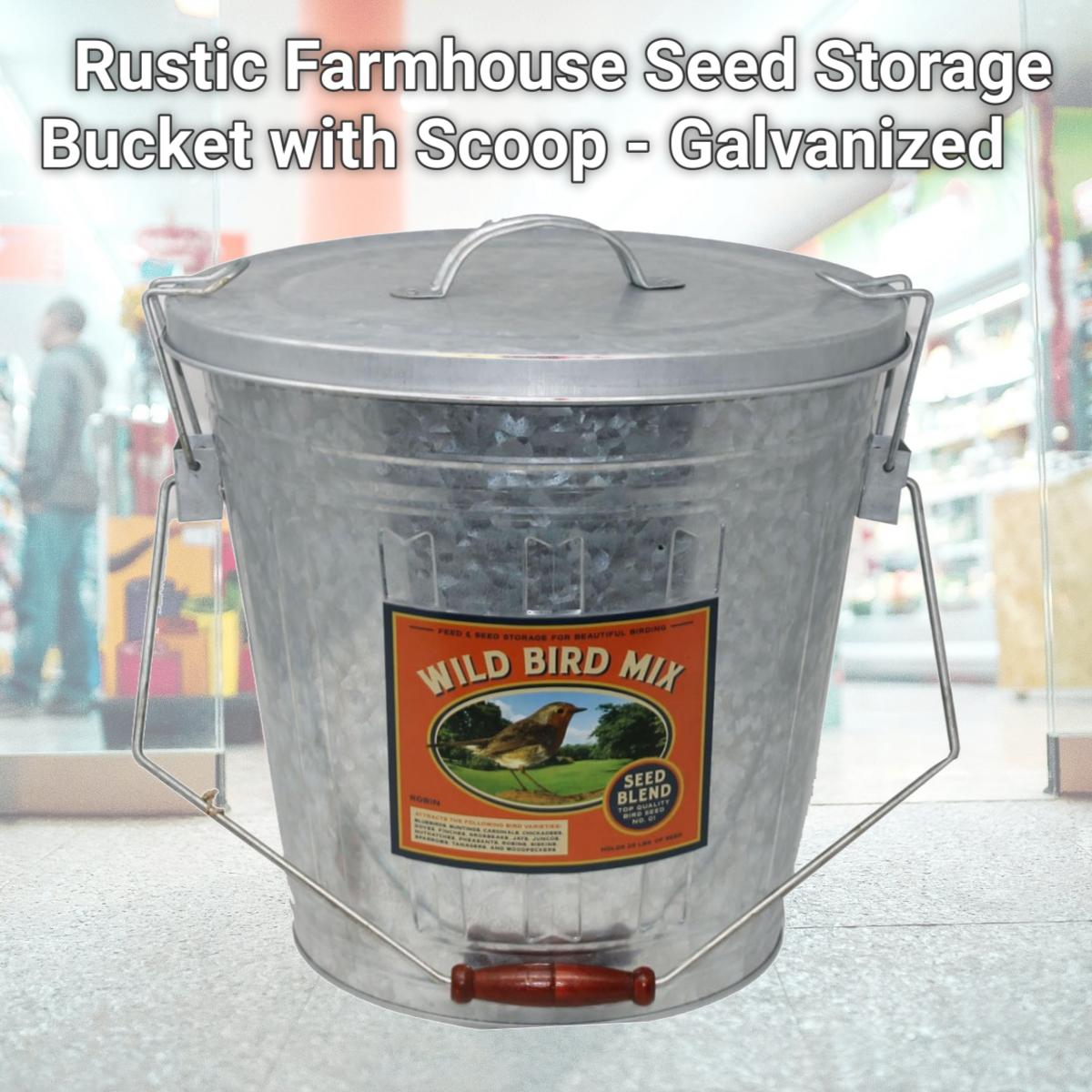 Picture of Audubon & Woodlink 25253 Rustic Farmhouse Seed Storage Bucket with Scoop - Galvanized